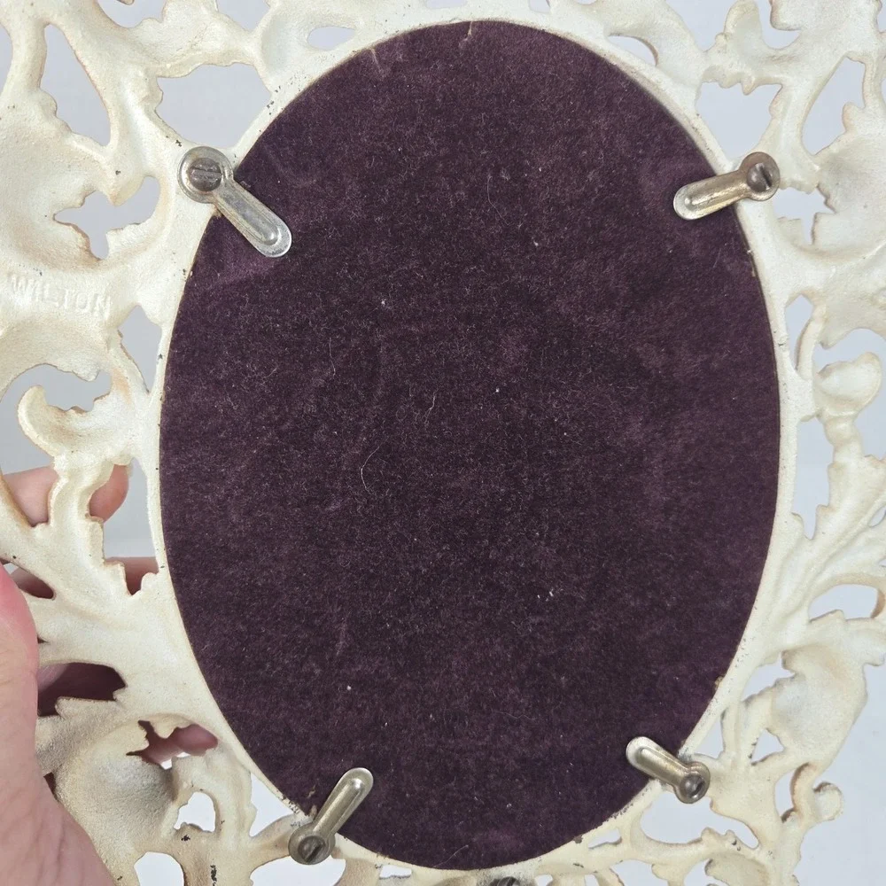 Antique 1920s Ornate Cast Metal Oval Photo Frame 5x7 Scroll Art Deco Victorian
